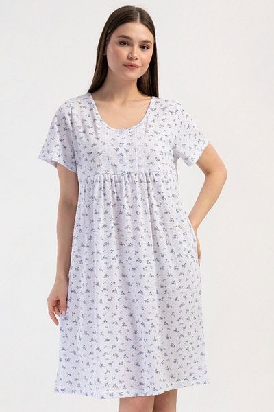VİENETTA Women's Short Sleeve Blue Nightgown 100% Cotton C7T7N7O161