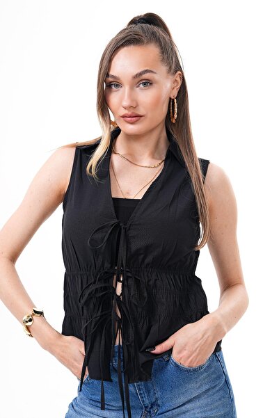 ŞİMAL Kadın Önü Bağcık Detaylı Kolsuz Bluz 250359 -