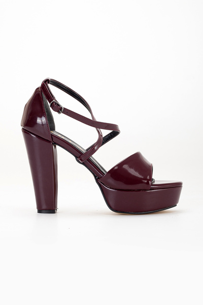 LİLLA Women's High Heeled Platform Burgundy Patent Leather Evening Dress Shoes