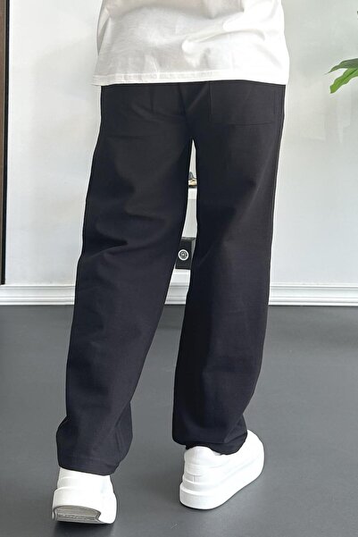 Edwox Чоловічі штани з поясом на ґудзиках, широкого крою, з плісировкою, чорні Edw357