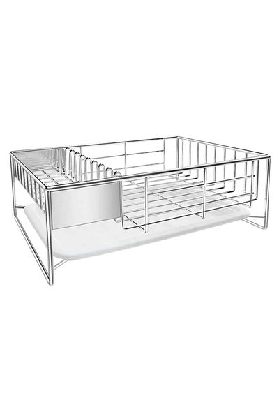 Quasar & Co. Dish Drainer ®, With Cutlery Holder, Draining Tray, Stainless Steel, 40.6x26.2x13 Cm, Silver
