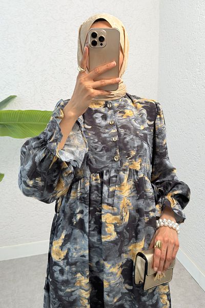 Salih Çelebi Φόρεμα με σχέδιο Tie Dye Viscon 2310 - ANTHRACITE