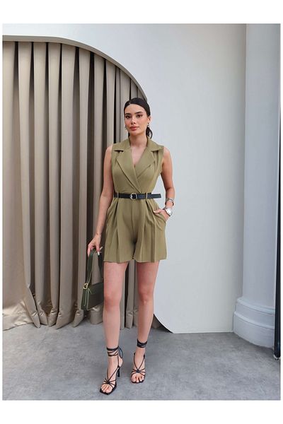ESRAHELVACI Double Breasted Belted Shorts Jumpsuit