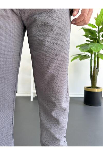 Edwox Чоловічі штани-джоггери з еластичним поясом і гофре-тканиною, колір димчасто-сірий Edw358