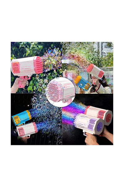 MACON 69-Hole Rocket Bubble Machine with LED Lights – Fun Outdoor Toy for Kids & Parties