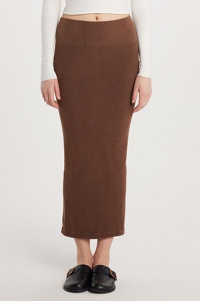 Tudors Γυναικεία Slim Fit Βαμβακερή ίσια μακριά καφέ φούστα