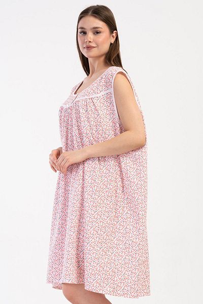 VİENETTA Women's Large Size Wide Strap Salmon Nightgown 100% Cotton