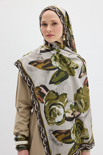 cs camellia scarf Σάλι Rossa Kraş - Πράσινο Ελιάς