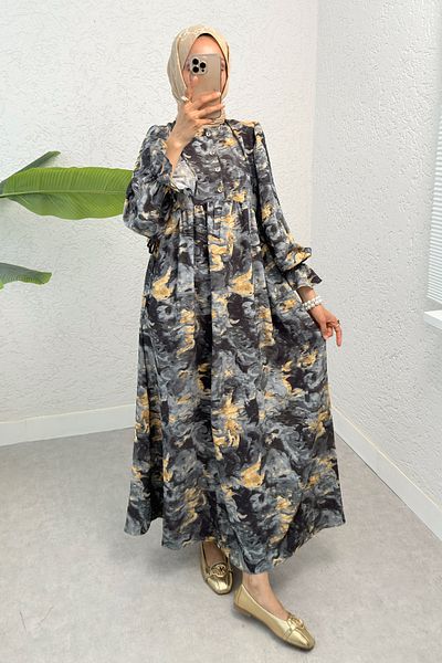 Salih Çelebi Φόρεμα με σχέδιο Tie Dye Viscon 2310 - ANTHRACITE