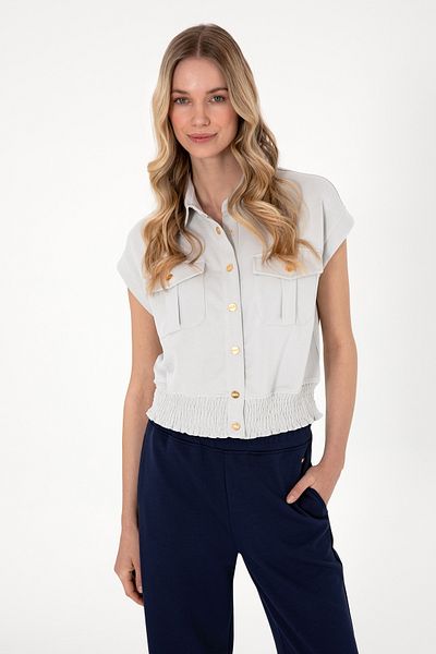 U.S. Polo Assn. Women's Stone Modal Blended Short Sleeve Polo Neck Sweatshirt 50300763-Vr049