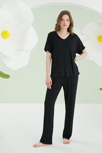 NBB V-Neck Short Sleeve Pajama Set, 95% Viscose 5% Elastane