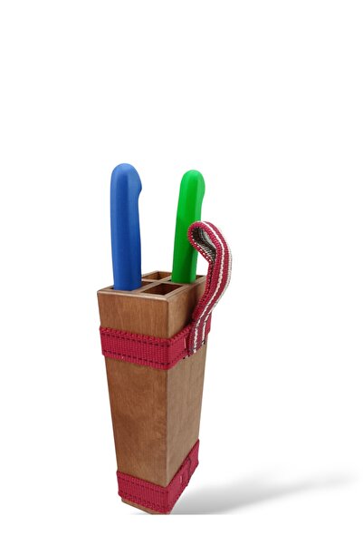 Russet Premium Ahşap Bıçak Kütüklüğü 4 Gözlü Kütüklük Kın (KEMERE GEÇMELİ) (BIÇAKLAR HARİÇTİR)