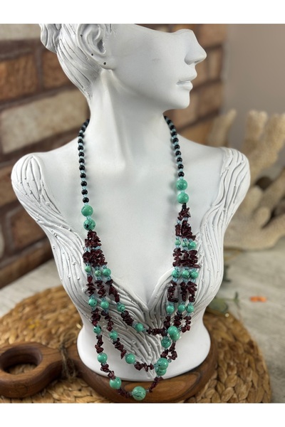 SEDEF TAKI Doğal taşlı akik boncuklu kolye