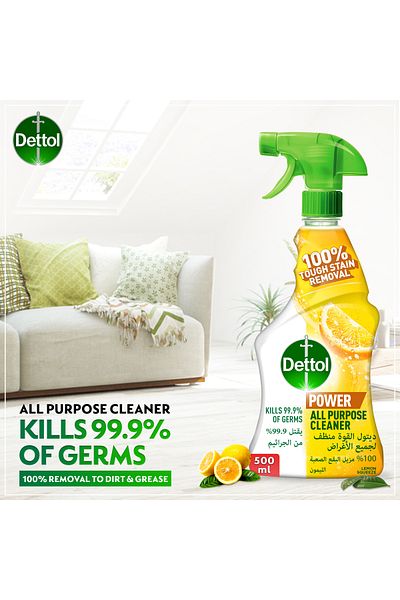 Dettol All Purpose Cleaner Spray Bottle, Lemon Scent, 500 ml X 2