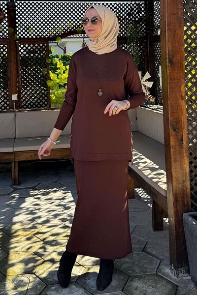 Rabia Şamlı Sezen Πλεκτό Σετ Καφέ