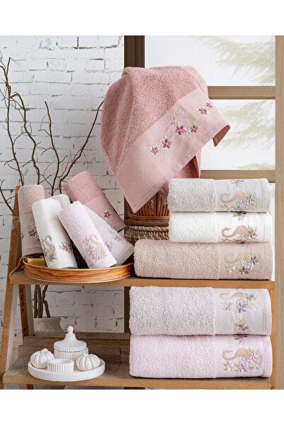 Hazangülü Buldan Üretim مجموعة مناشف المطبخ المطرزة من القطن البجعة مكونة من ...