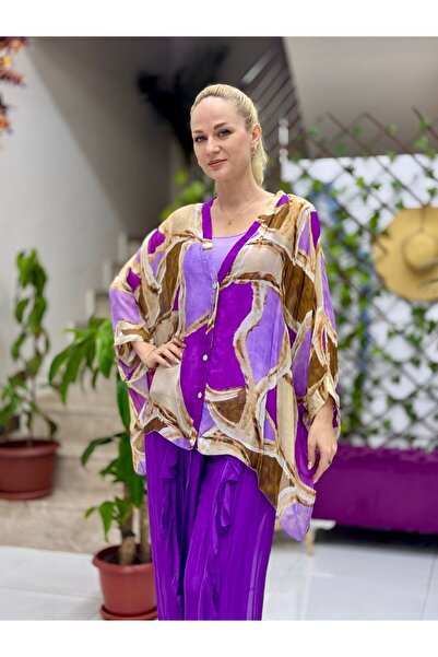 Punta Otantik Nb502013 İtalyan İpek Bluz Mor