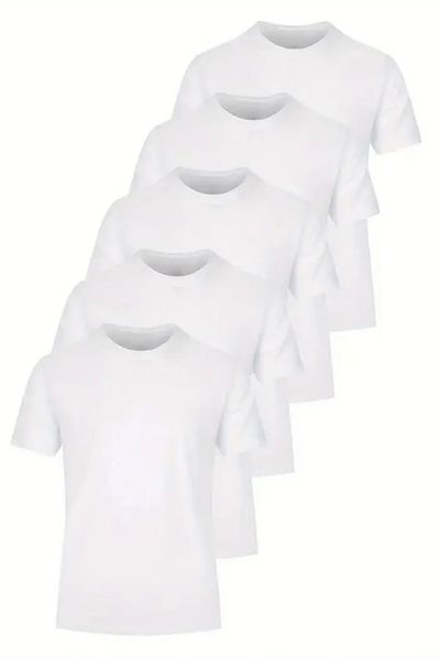 Tarz Cool Ανδρικό Λευκό 100% Βαμβακερό Πακέτο με 5 T-shirt