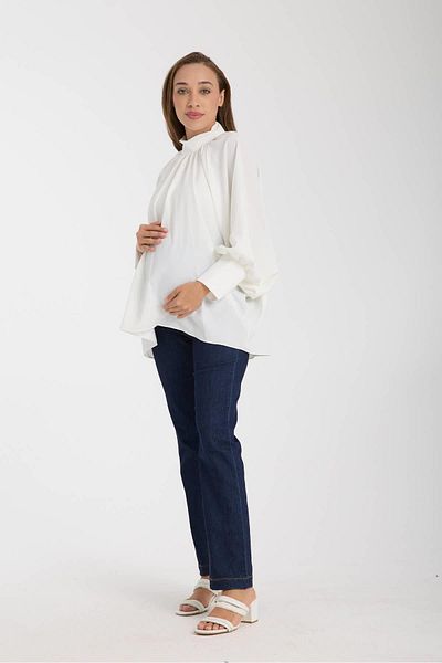 Işşıl Işşil 2444-Judge Collar Bat Pregnant Women Chiffon Blouse-Tunic
