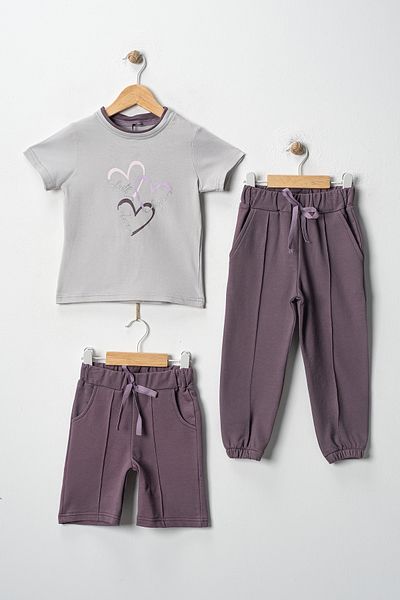 esso mandolin Girl's Summer Print Detailed Shorts Tracksuit Set