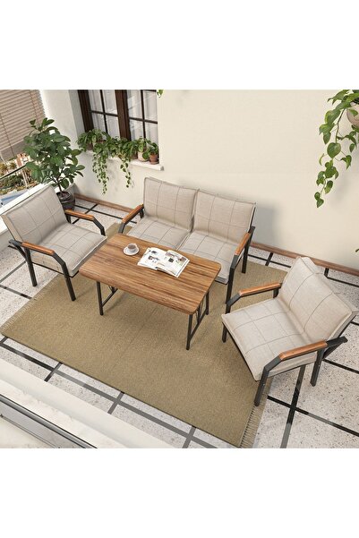 Mygusi Hayal Balkon, Bahçe, Cafe, Metal Kanepe Koltuk Takımı , Bahçe Mobilyası, 211 - 70x110 Masalı - Krem