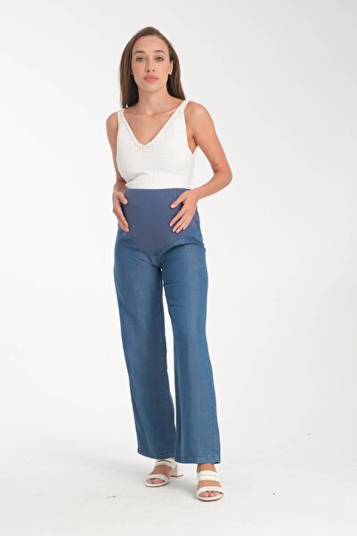 LİYACA HAMİLE KARIN BANTLI BELİ AYARLANABİLİR LYOCELL BOL PAÇA PANTOLON