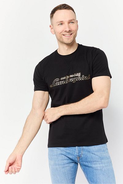 Lamborghini Men Crew Neck Short Sleeves Graphic Printed T-Shirt, Black