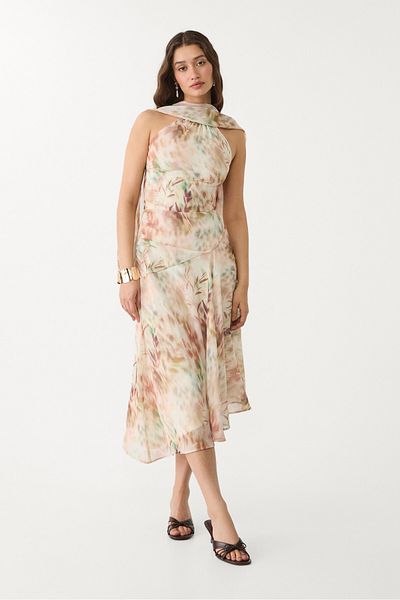 Stradivarius Printed halter midi dress ADHA