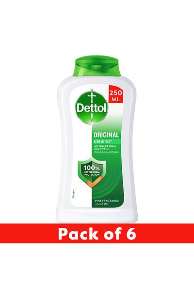 Dettol Original Shower Gel & Body Wash, Pine Scent, 250ml X 6
