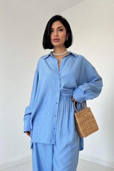 Kokosh moda Set cămașă Alice albastră și pantaloni largi