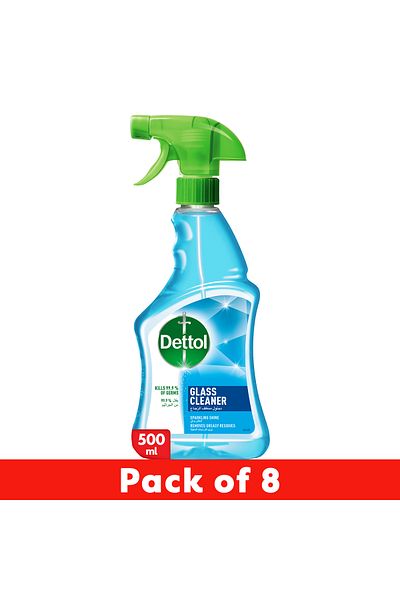 Dettol Glass Cleaner Spray Bottle, 500 ml X 8