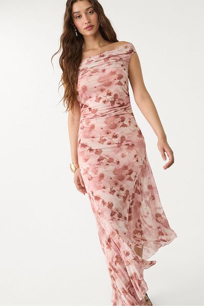 Stradivarius Tulle midi dress with floral print ADHA
