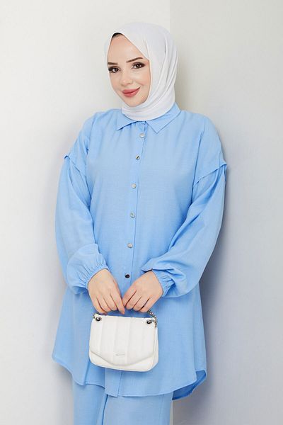 Tesettür Dünyası Buttoned Double Suit with Elastic Ankle Tsd250165 Baby Blue