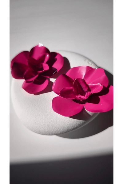VOBEEYKU Pink Color Brand Model Flower Earrings