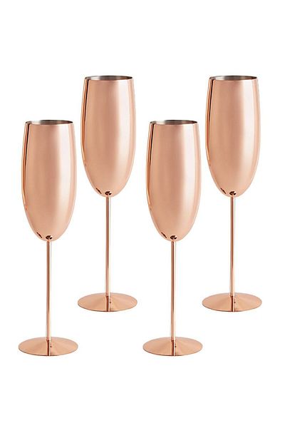 Quasar & Co. Set of 4 Champagne Glasses, Stainless Steel, H 25 Cm, 260 Ml, Rose Gold