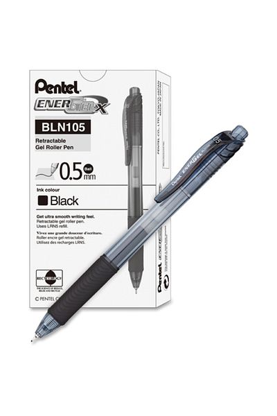 Pentel Liquid-Gel Roller - Black with 0.5 mm Needle Tip (12'Pcs)