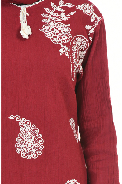sefamerve Şile Bezi Baskılı Tunik 0506-03 Bordo