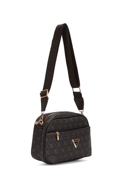 Newish Women's Monogram Patterned Long Strap Cross Shoulder Bag - Black