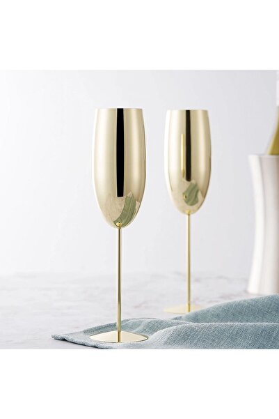 Quasar & Co. Set of 4 champagne glasses, Quasar & Co.®, stainless steel, h 25 cm, 260 ml, golden