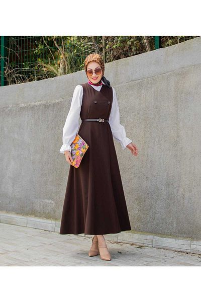 butik hira Hijab Gilet Dress with Button Detail