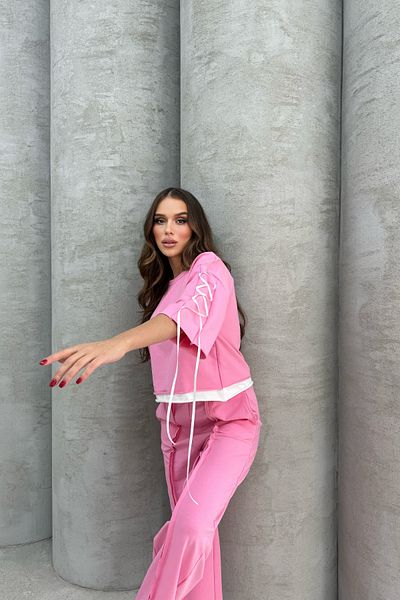 Bliss Women's Fuchsia Bottom Top Tracksuit Set with Lace Detail, Loose Leg Relaxed Cut