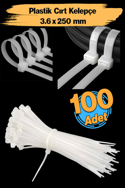Badem10 Plastik Cırt Kelepçe (100 Adet) 3.6x250 mm Beyaz Renk Zip Kablo Bağı ...