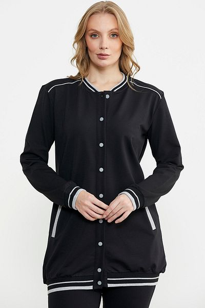 Sementa Color Combined Comfortable Fit Tunic Tracksuit - Black