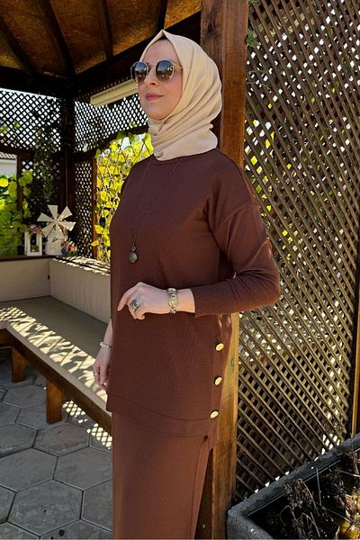 Rabia Şamlı Sezen Πλεκτό Σετ Καφέ