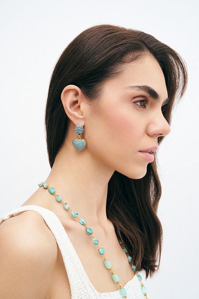 Mon Reve Blue Horizon Turquoise Heart Charm Pierced Earrings