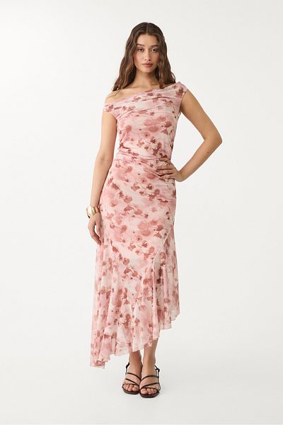 Stradivarius Tulle midi dress with floral print ADHA