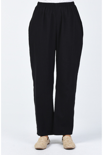 sefamerve Şile Bezi Bol Paça Pantolon 0021-02 Siyah