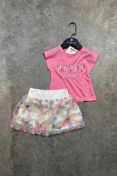 HAUSEkids 1-5 Years Premium Happy Flow Girl's Skirt Suit-Pink