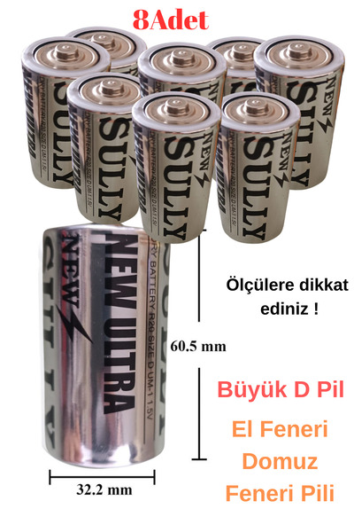 Janva 8 adet D Pil El Feneri Radyo Domuz Feneri Pili Ölçüyü dikkate alınız (3...