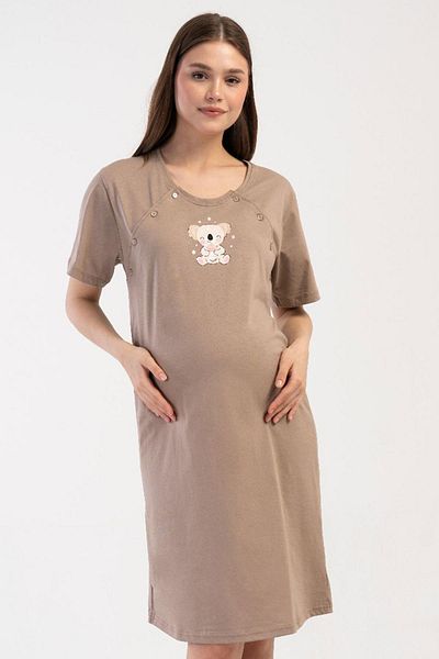 VİENETTA Women's Short Sleeve Maternity Brown Nightgown C4T1N1O014